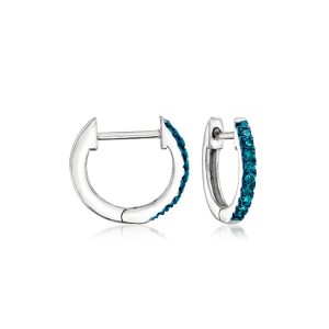 .10 ct. t.w. Blue Diamond Hoop Earrings in Sterling Silver. 3/8"