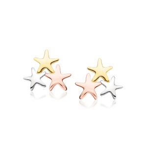 Italian 14kt Tri-Colored Gold Star Trio Stud Earrings