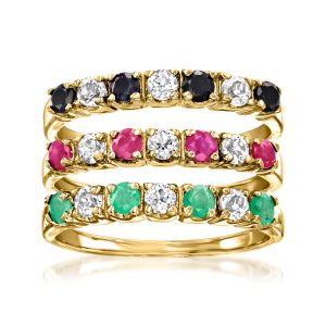 1.50 ct. t.w. Multi-Gemstone Jewelry Set: Three Rings in 18kt Gold Over Sterling