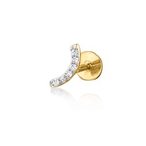 Diamond Curved Bar Single Flat-Back Stud Earring in 14kt Yellow Gold