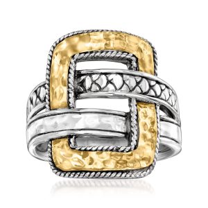 Sterling Silver and 18kt Yellow Gold Bali-Style Overlapping Buckle Ring