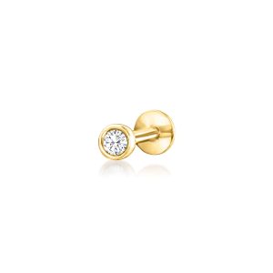 Bezel-Set Diamond Single Flat-Back Stud Earring in 14kt Yellow Gold