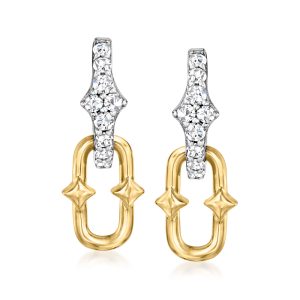 Charles Garnier .40 ct. t.w. CZ Paper Clip Link Hoop Drop Earrings in Two-Tone Sterling