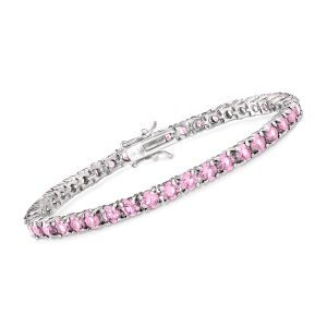 9.25 ct. t.w. Simulated Pink Sapphire Tennis Bracelet in Sterling Silver