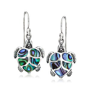 Abalone Shell Bali-Style Turtle Drop Earrings in Sterling Silver