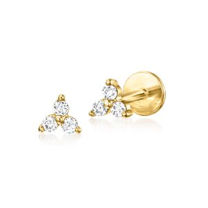 Diamond Three-Stone Flat-Back Stud Earrings in 14kt Yellow Gold