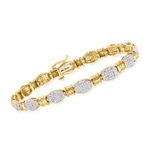 1.00 ct. t.w. Pave Diamond Bracelet in 18kt Gold Over Sterling. 7"