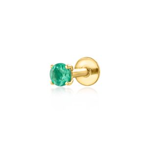 .10 Carat Emerald Single Flat-Back Stud Earring in 14kt Yellow Gold