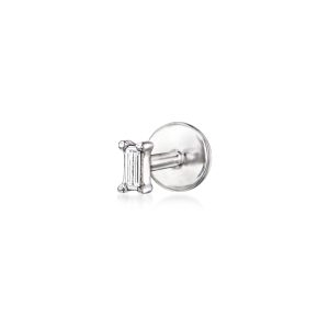Baguette Diamond Single Flat-Back Stud Earring in Sterling Silver