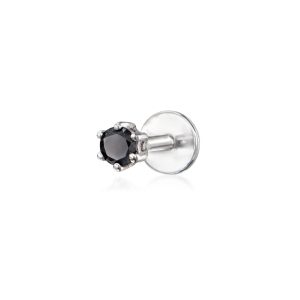 Black Diamond Single Flat-Back Stud Earring in Sterling Silver