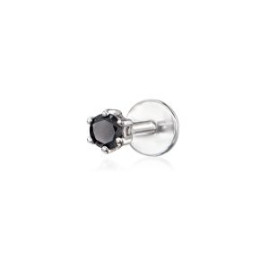 Black Diamond Single Flat-Back Stud Earring in Sterling Silver