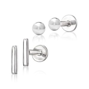 Sterling Silver Jewelry Set: Two Pairs of Ball and Bar Flat-Back Stud Earrings