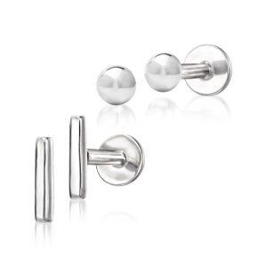 Sterling Silver Jewelry Set: Two Pairs of Ball and Bar Flat-Back Stud Earrings
