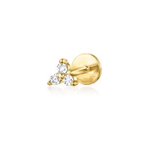 Diamond Three-Stone Single Flat-Back Stud Earring in 14kt Yellow Gold