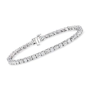 7.00 ct. t.w. Round and Emerald-Cut Lab-Grown Diamond Tennis Bracelet in 14kt White Gold