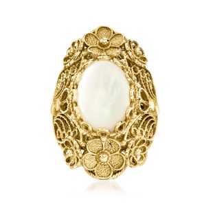 Mother-of-Pearl Floral Filigree Ring in 18kt Gold Over Sterling