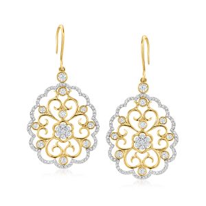 2.05 ct. t.w. Diamond Filigree Drop Earrings in 18kt Gold Over Sterling