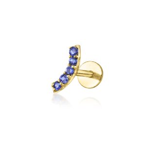 Sapphire Curved Single Flat-Back Stud Earring in 14kt Yellow Gold