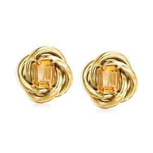 C. 1960 Vintage 4.00 ct. t.w. Citrine Love Knot Earrings in 14kt Yellow Gold