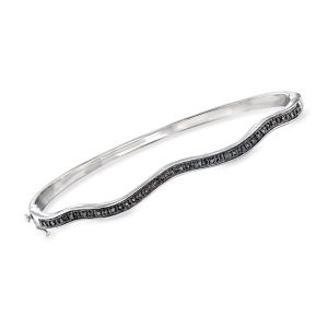 .10 ct. t.w. Black Diamond Wavy Bangle Bracelet in Sterling Silver
