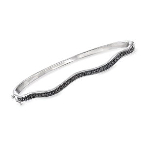 .10 ct. t.w. Black Diamond Wavy Bangle Bracelet in Sterling Silver
