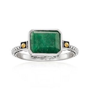 1.90 Carat Emerald Bali-Style Twisted Ring in Sterling Silver with 18kt Yellow Gold