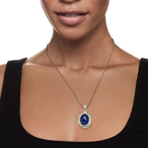 18.00 Carat Sapphire Bali-Style Pendant Necklace in Sterling Silver with 18kt Yellow Gold. 18"