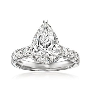 4.00 ct. t.w. Pear-Shaped and Round Lab-Grown Diamond Ring in 14kt White Gold
