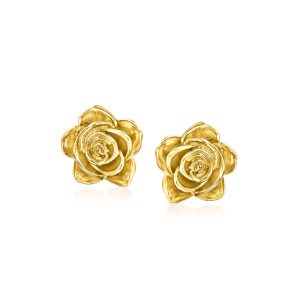 Italian 14kt Yellow Gold Rose Earrings