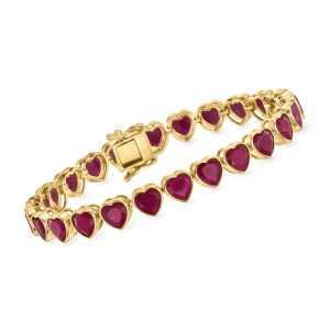 18.00 ct. t.w. Ruby Heart Tennis Bracelet in 18kt Gold Over Sterling