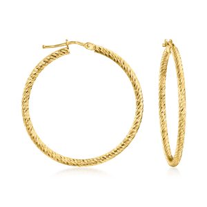 Italian 10kt Yellow Gold Diamond-Cut Hoop Earrings. 1 3/8"