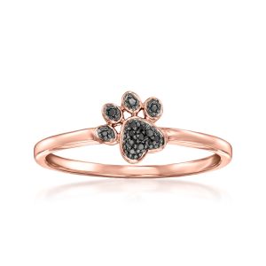 Black Diamond Paw Print Ring in 14kt Rose Gold
