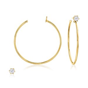 Italian .50 ct. t.w. CZ Jewelry Set: Stud Earrings and Hoop Earring Jackets in 18kt Gold Over Sterling. 1 1/2"