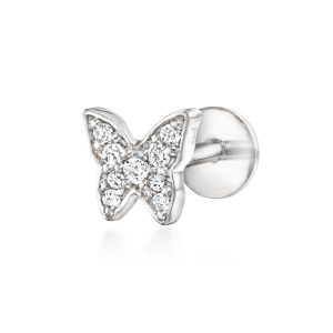 Diamond Butterfly Single Flat-Back Stud Earring in Sterling Silver