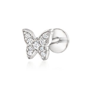 Diamond Butterfly Single Flat-Back Stud Earring in Sterling Silver