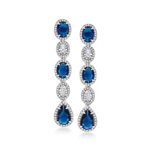Italian 8.00 ct. t.w. Simulated Sapphire and 3.00 ct. t.w. CZ Drop Earrings in Sterling Silver