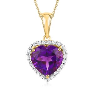 4.20 Carat Amethyst Heart Pendant Necklace with .50 ct. t.w. White Topaz in 18kt Gold Over Sterling. 18"
