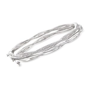 .20 ct. t.w. Diamond Jewelry Set: Two Twisted Bangle Bracelets in Sterling Silver