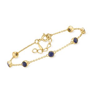 2.50 ct. t.w. Bezel-Set Sapphire Station Bracelet in 18kt Gold Over Sterling. 7"