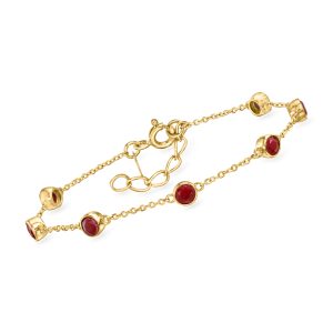 2.50 ct. t.w. Bezel-Set Ruby Station Bracelet in 18kt Gold Over Sterling. 7"