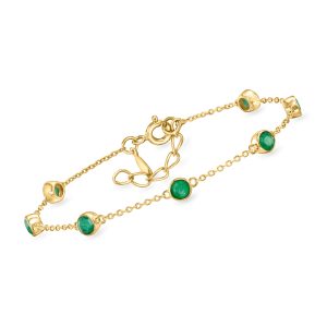1.70 ct. t.w. Bezel-Set Emerald Station Bracelet in 18kt Gold Over Sterling. 7"