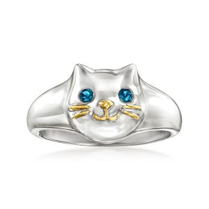 London Blue Topaz Sterling Silver Cat Ring with 18kt Gold Over Sterling