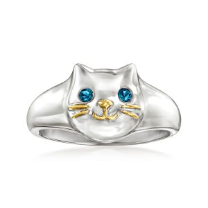 London Blue Topaz Sterling Silver Cat Ring with 18kt Gold Over Sterling