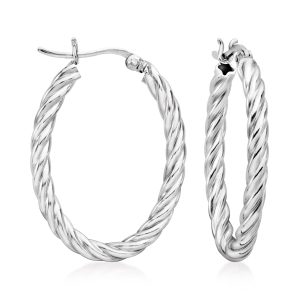 Sterling Silver Twisted Hoop Earrings. 1 1/8"