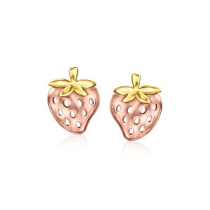 14kt Two-Tone Gold Strawberry Earrings