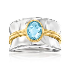 1.20 Carat Swiss Blue Topaz Ring in Sterling Silver and 18kt Gold Over Sterling