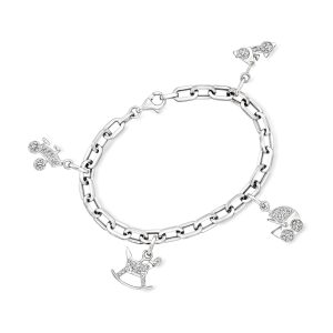 C. 1990 Vintage .41 ct. t.w. Diamond Charm Bracelet in 18kt White Gold. 7"