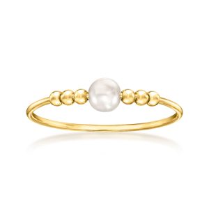 Italian 3.5-4mm Cultured Pearl and Bead Ring in 14kt Yellow Gold