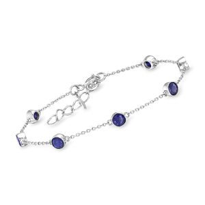 2.50 ct. t.w. Sapphire Station Bracelet in Sterling Silver. 7"