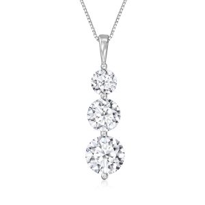 3.00 ct. t.w. Lab-Grown Diamond Three-Stone Pendant Necklace in 14kt White Gold